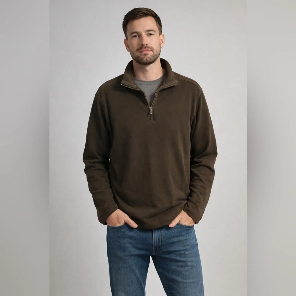 Vintage J.Crew 100% Cotton Brown Quarter Zip Pullover Sweatshirt – Men’s M
